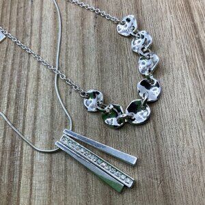 Nine West Silver Tone Disk Dangling Rhinestone BUNDLE Necklace